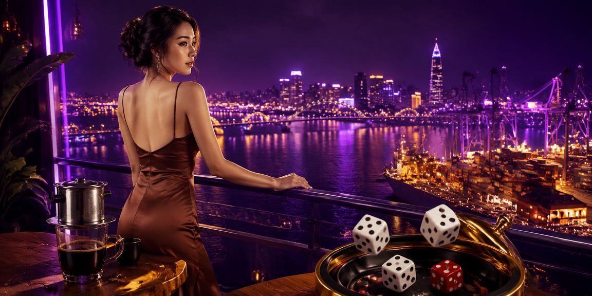 Người chơi Tài Xỉu tại Hải Phòng với ly cà phê và bộ xúc xắc trên bàn